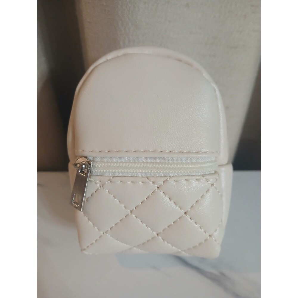 Mini Backpack Keychain Cream Quilted PU Leather Coin Purse Bag Charm Pouch